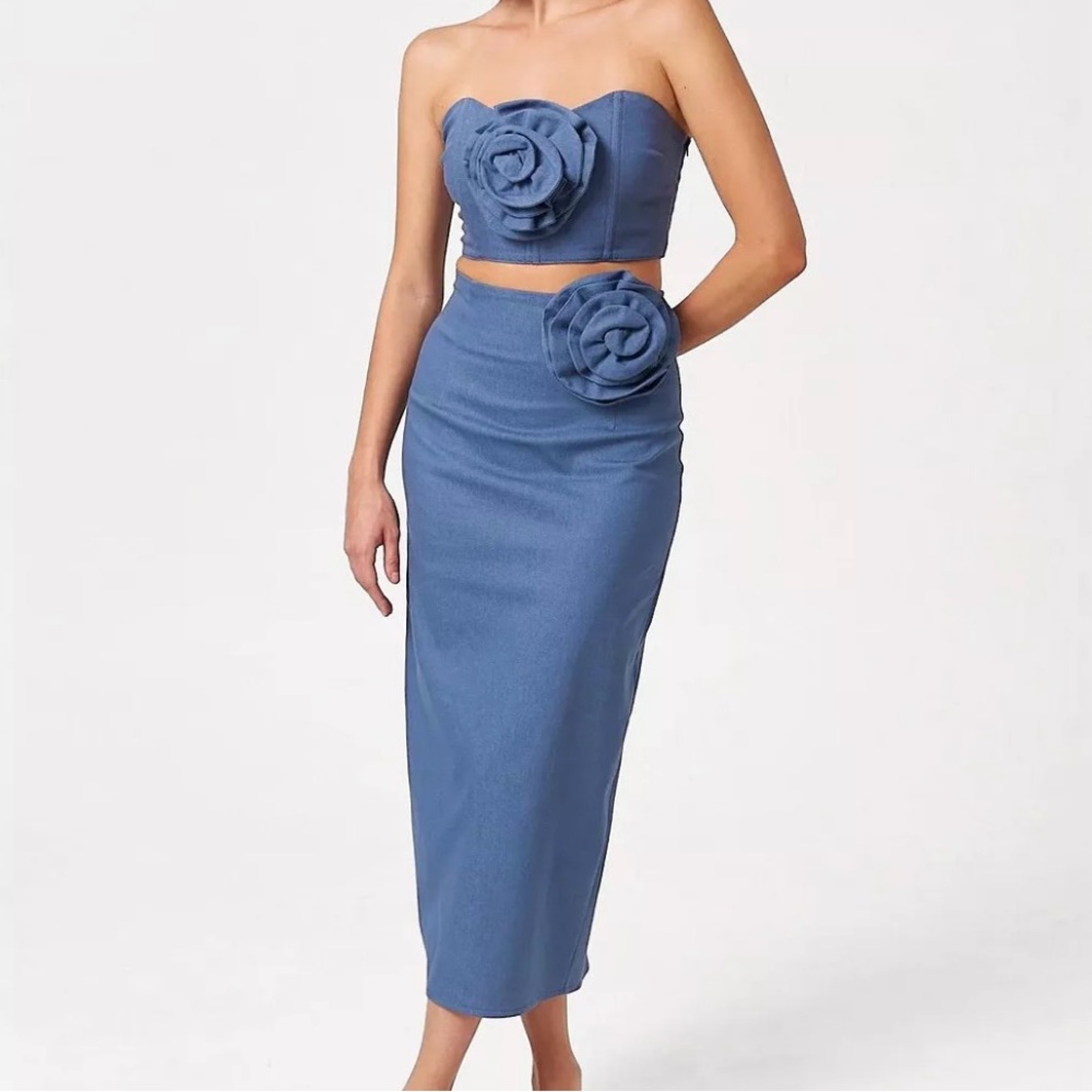 NANA’S Milano Denim Corset Top and Midi Pencil Skirt Set